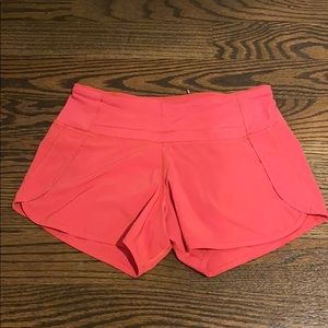 Coral Lululemon Speed Up 4” Shorts